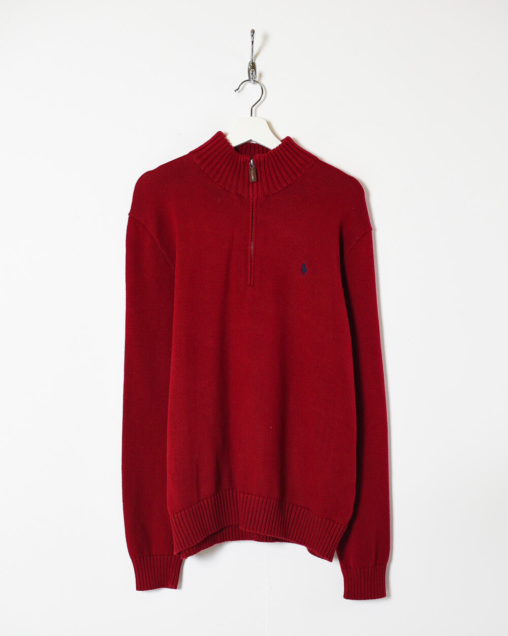Red Ralph Lauren 1/4 Zip Knitted Sweatshirt - Medium
