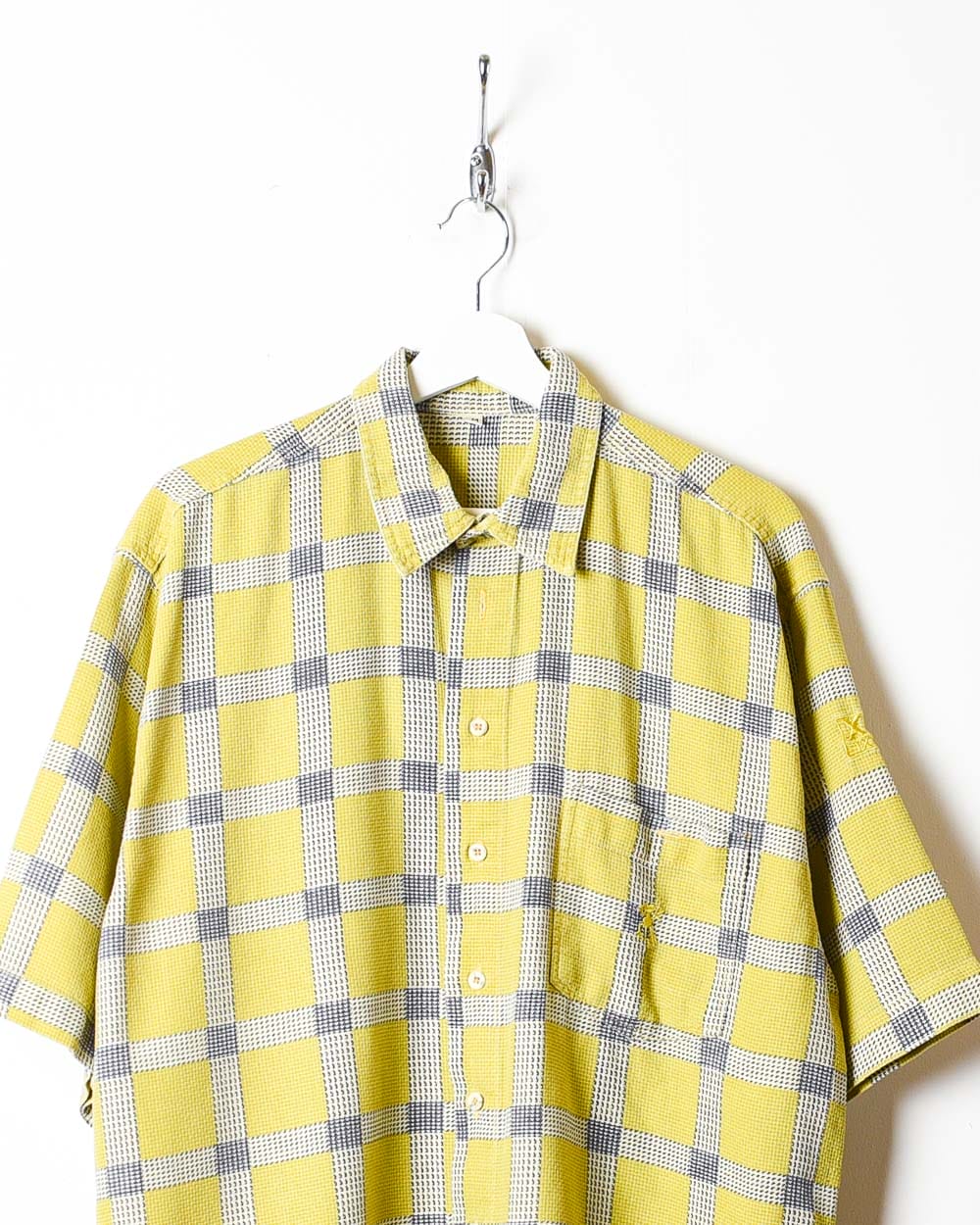 Khaki Textured Checked Short Sleeved Shirt - X-Large