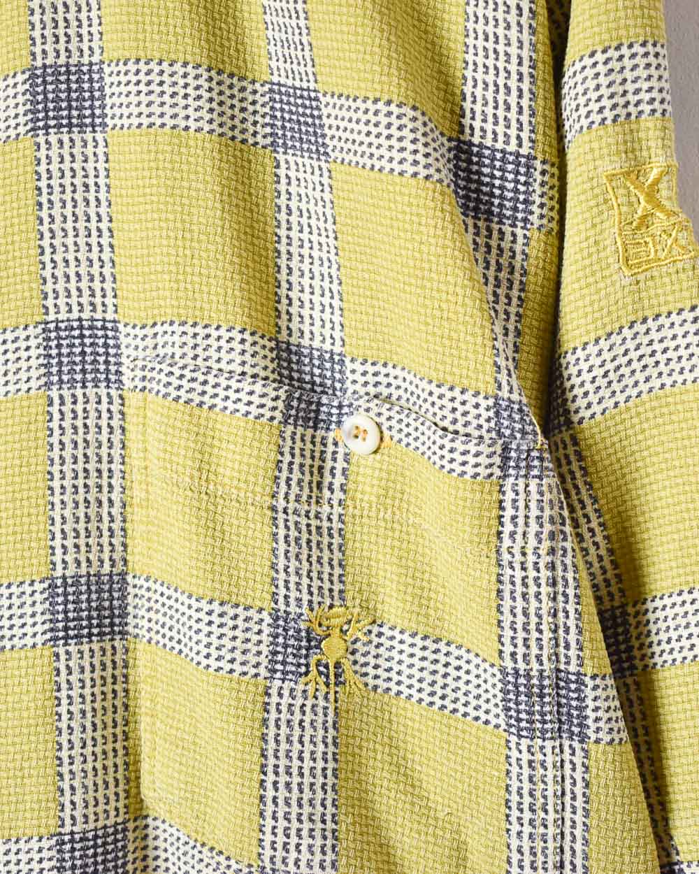 Khaki Textured Checked Short Sleeved Shirt - X-Large