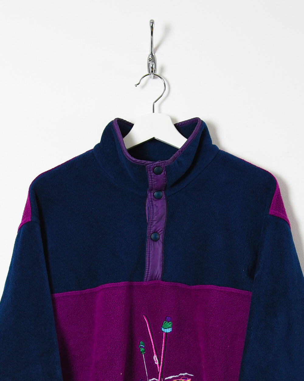 Navy Vintage Ski Pullover Colour Block Fleece - Large