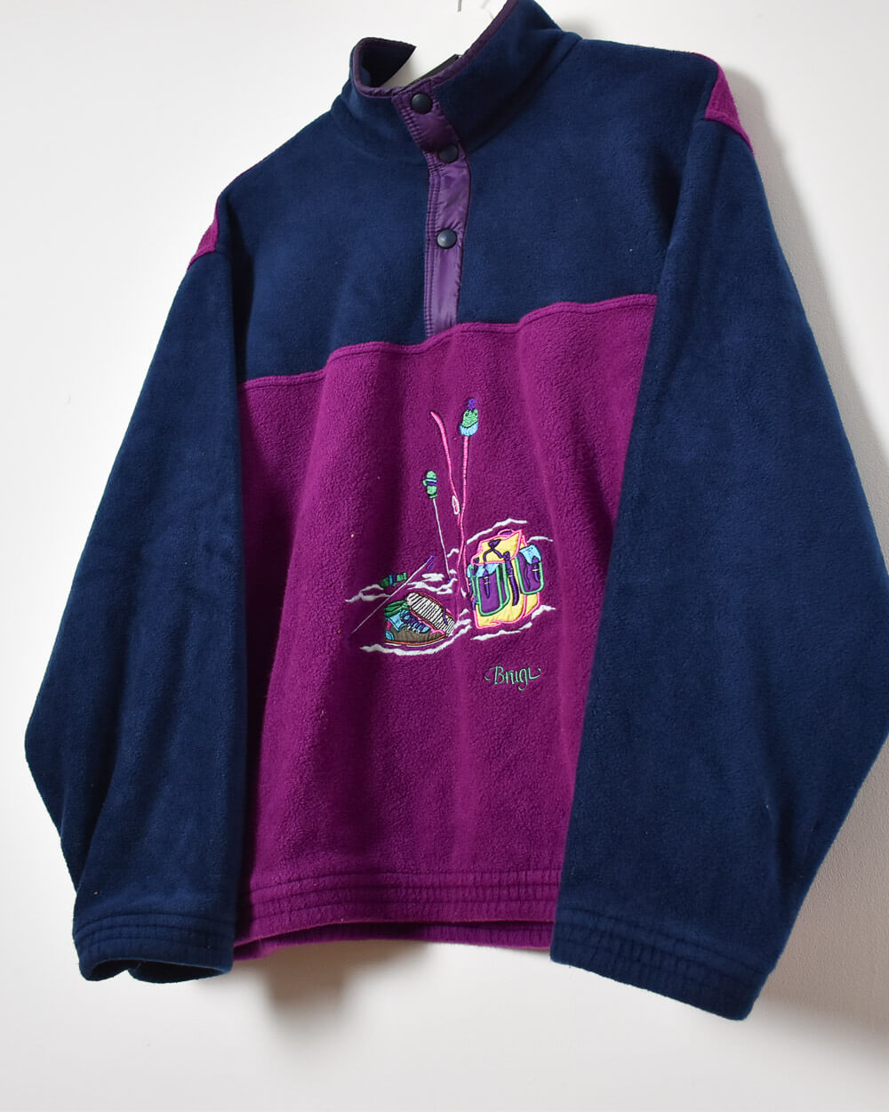 Navy Vintage Ski Pullover Colour Block Fleece - Large