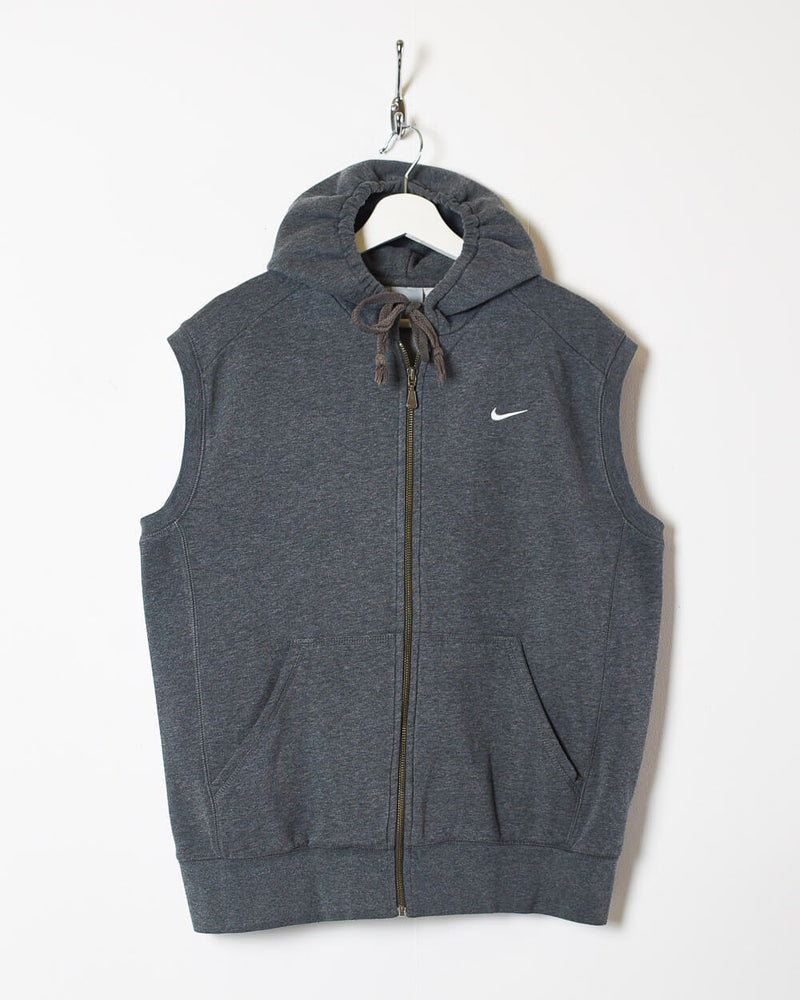 00s Cotton Plain Grey Nike Zip-Through Sleeveless - Medium–