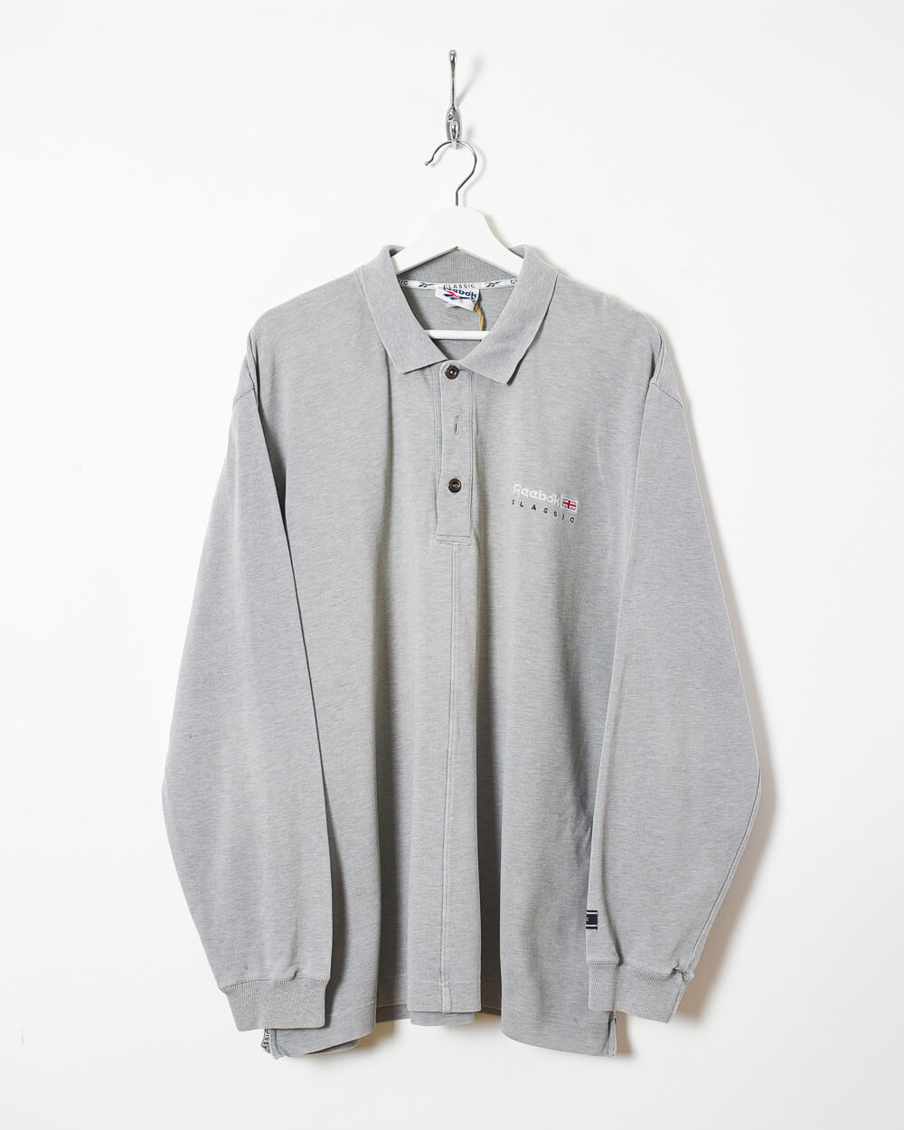 Stone Reebok Classic Long Sleeved Polo Shirt - X-Large