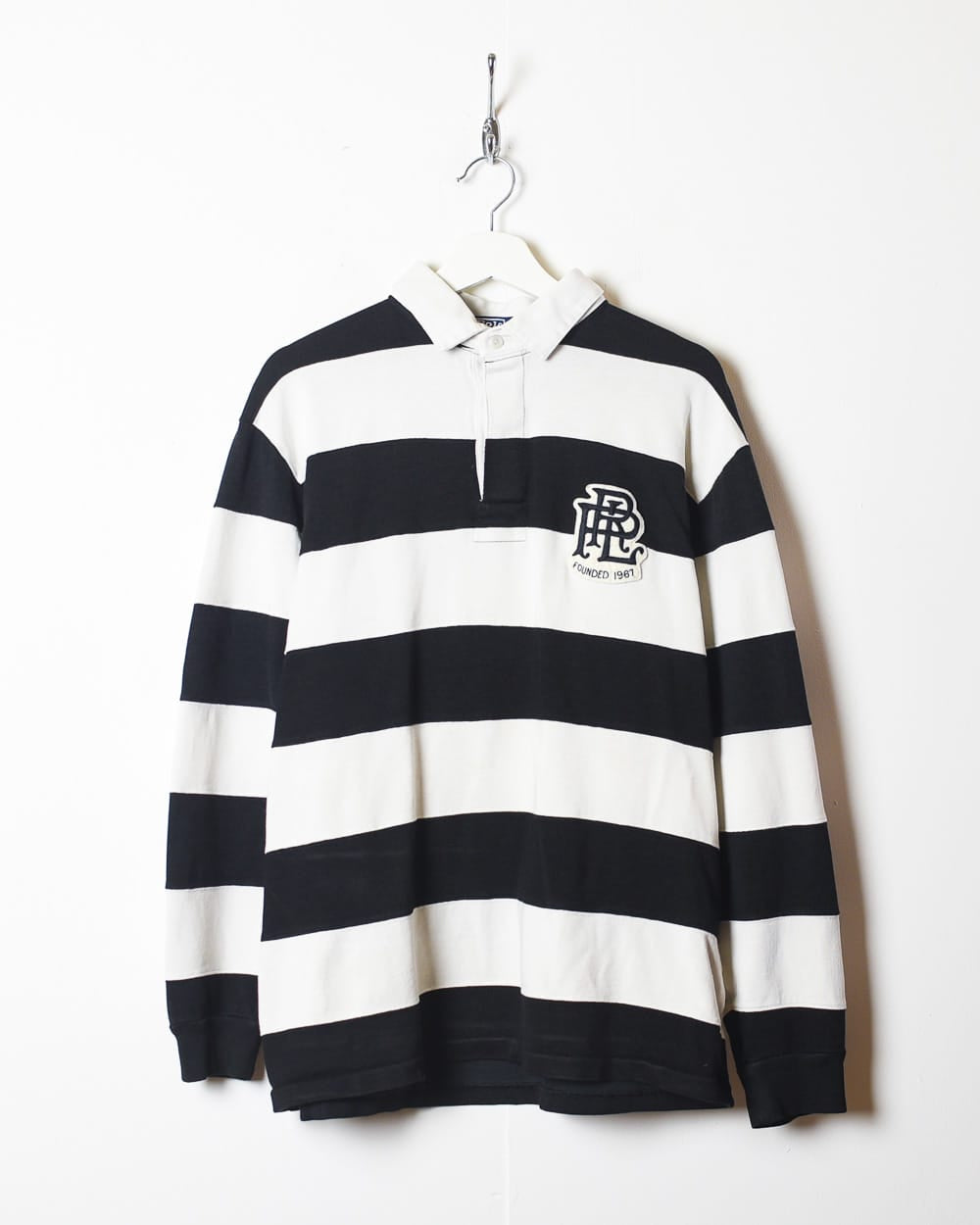 White Polo Ralph Lauren Striped Rugby Shirt - Large