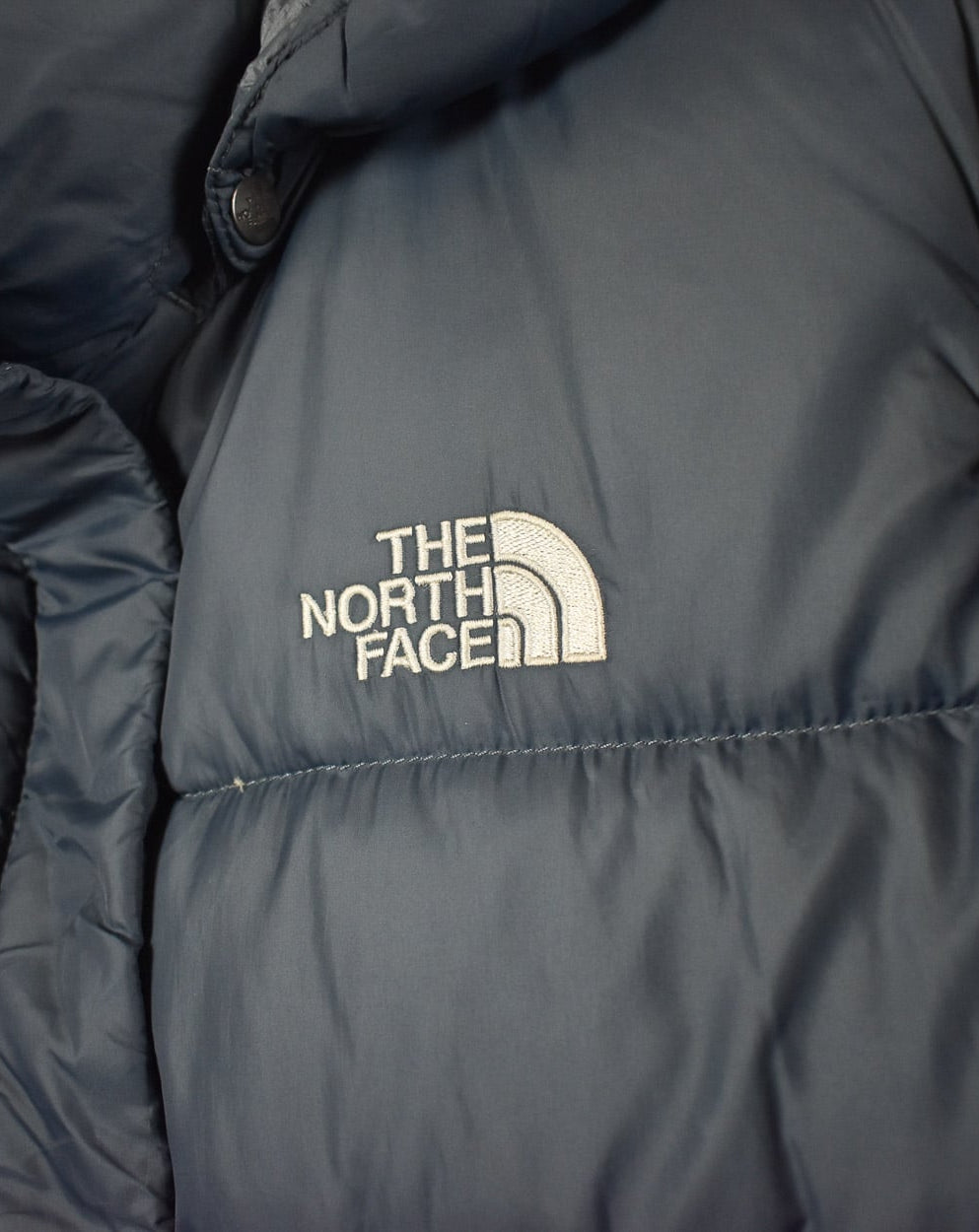 Navy The North Face Hooded Nuptse 700 Down Puffer Jacket - Medium Women's