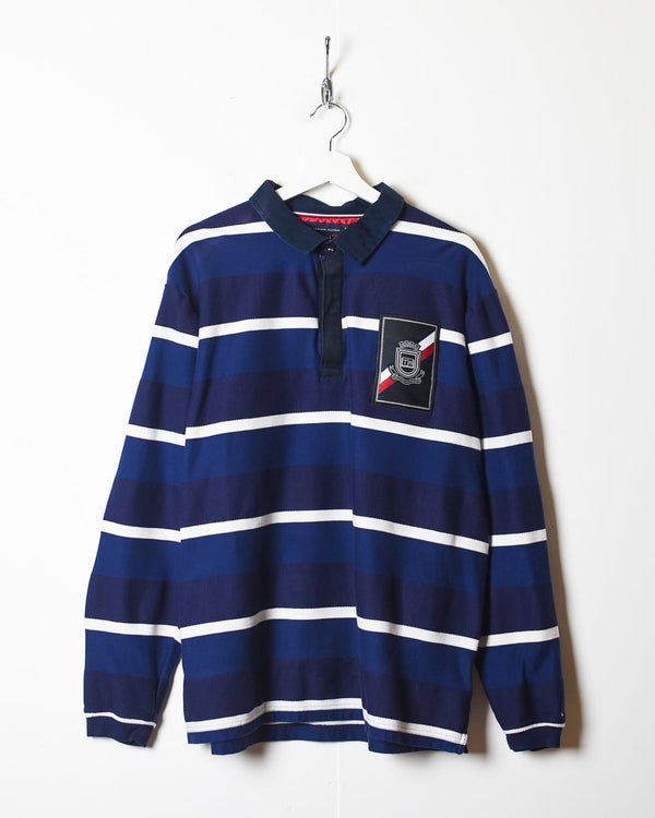 Navy Tommy Hilfiger Striped Rugby Shirt - X-Large