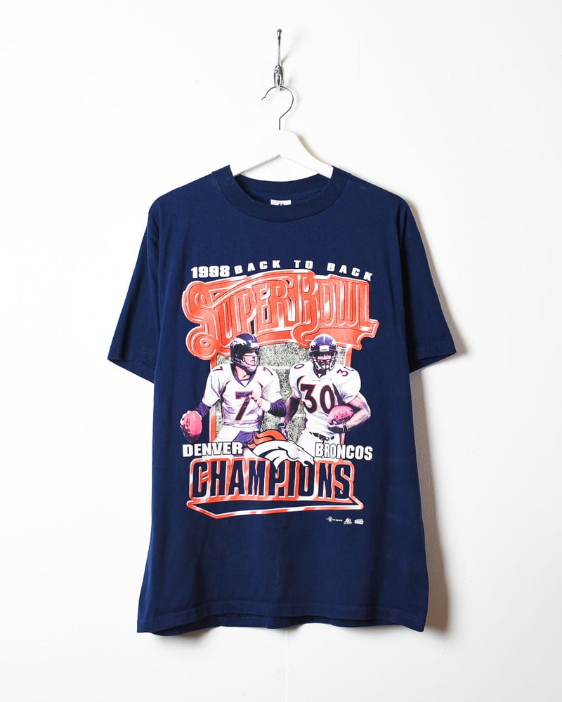 Vintage 90s Navy Denver Broncos Back To Back Superbowl Champions 1998  T-Shirt - Large Cotton– Domno Vintage