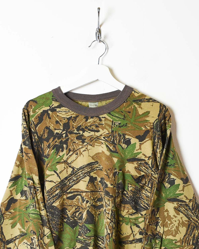 Vintage 90s Green Woodland Camo Pocket Long Sleeved T-Shirt - X