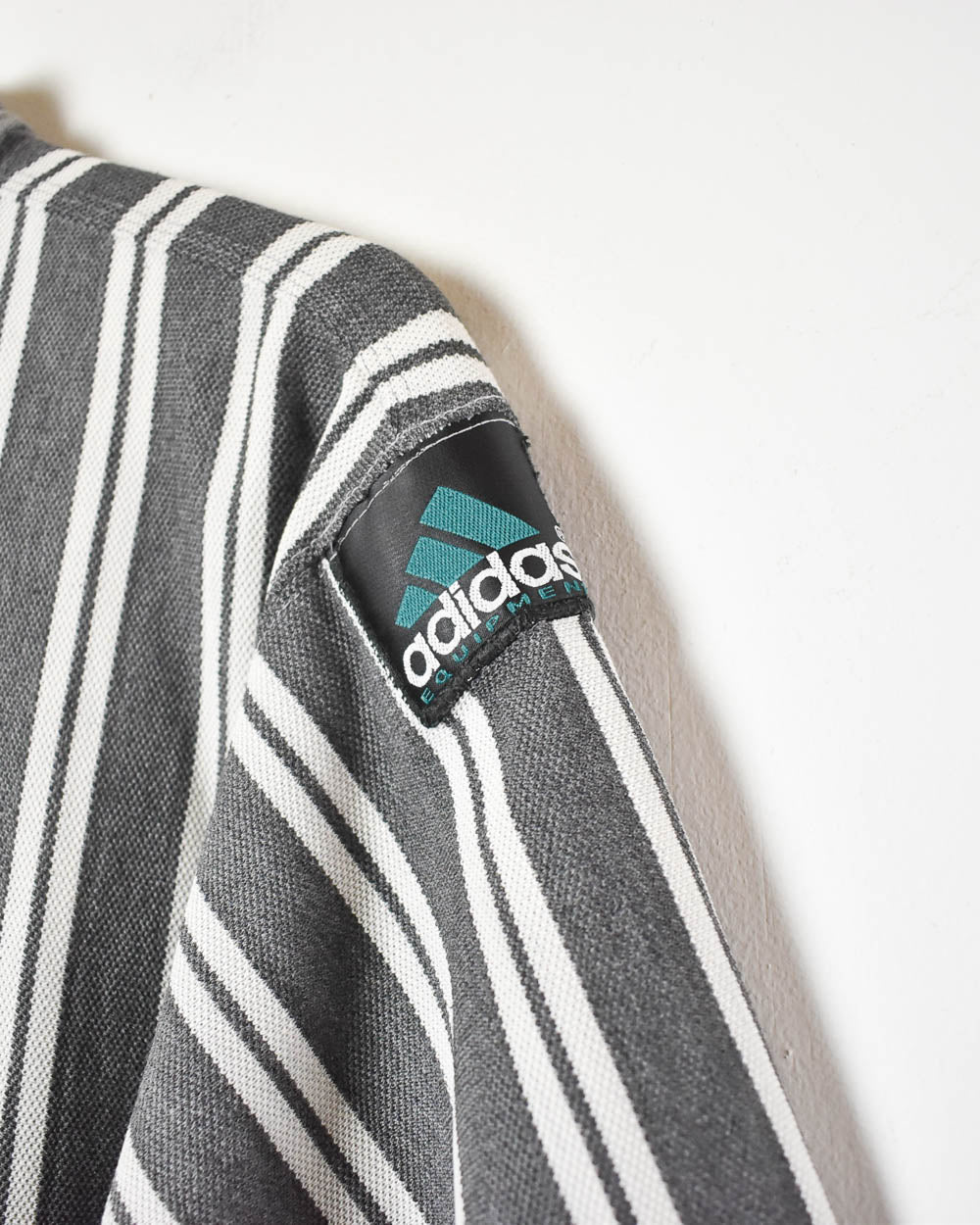 Grey Adidas Equipment Striped Polo Shirt - Medium