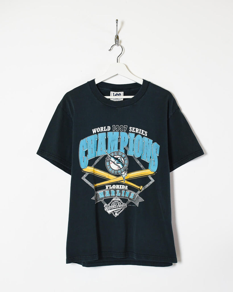 Vintage 90s Cotton Black Lee World 1997 Series Champions Florida Marlins  T-Shirt - Medium– Domno Vintage