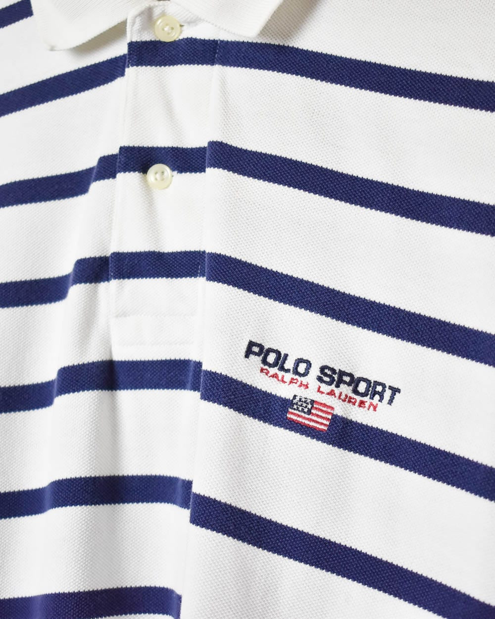 White Polo Sport Ralph Lauren Striped Long Sleeved Polo Shirt - X-Large