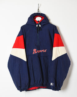 Vintage 90s Navy Starter Atlanta Braves 1/4 Zip Hooded Coat - X-Large  Polyester– Domno Vintage