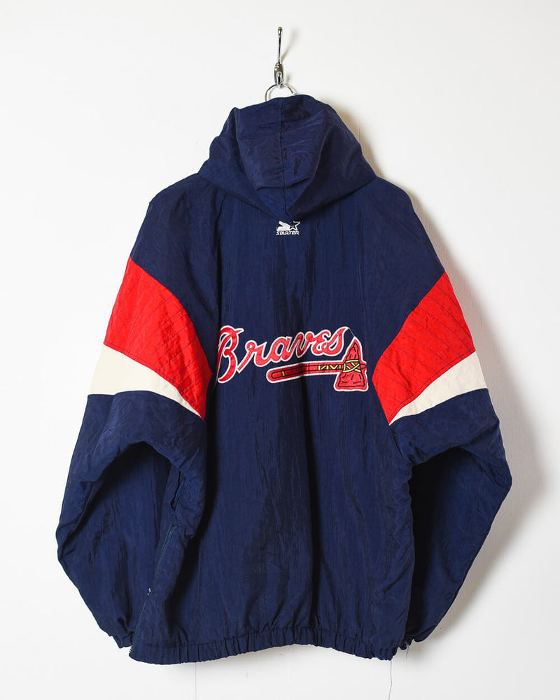 Vintage 90s Navy Starter Atlanta Braves 1/4 Zip Hooded Coat - X