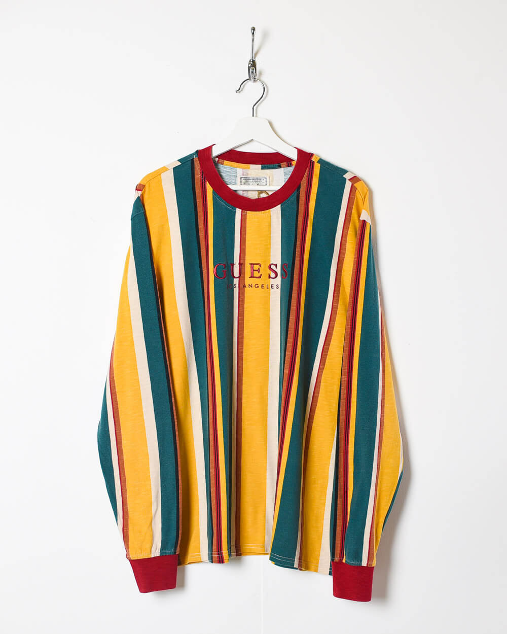 tørre balkon skab Vintage 00s Cotton Striped Yellow Guess Los Angeles Long Sleeved T-Shirt -  Large– Domno Vintage