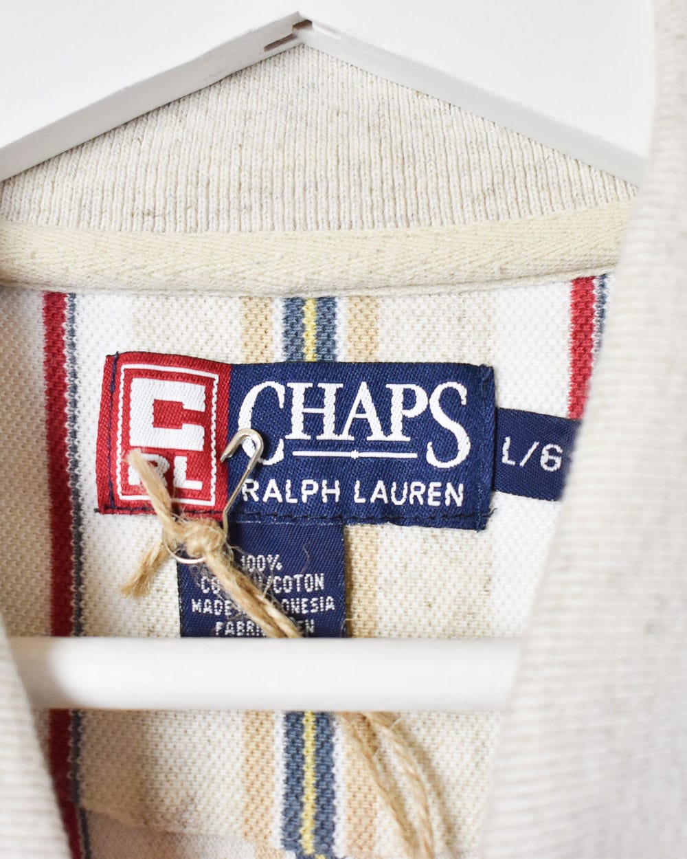Neutral Chaps Ralph Lauren Striped Polo Shirt - Large