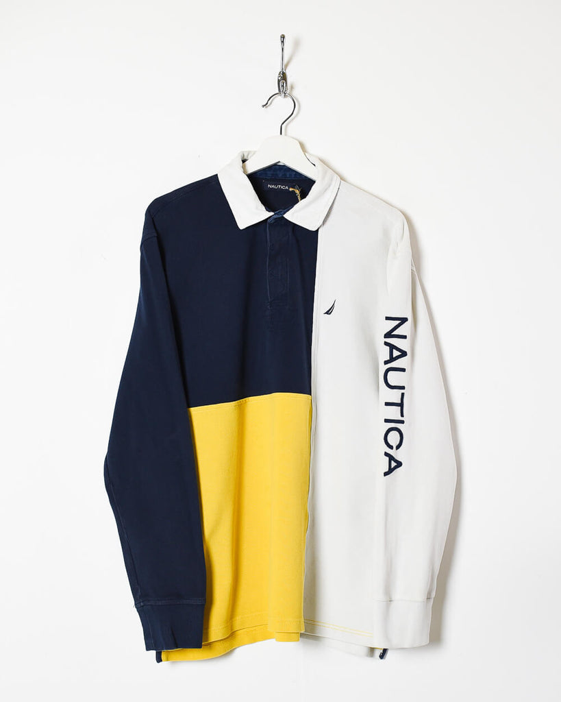 Vintage 90s Cotton Colour-Block Navy Nautica Rugby Shirt