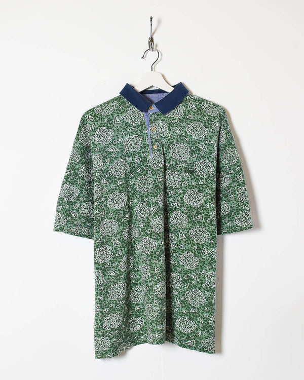 Green Vintage Patterned Polo Shirt - X-Large