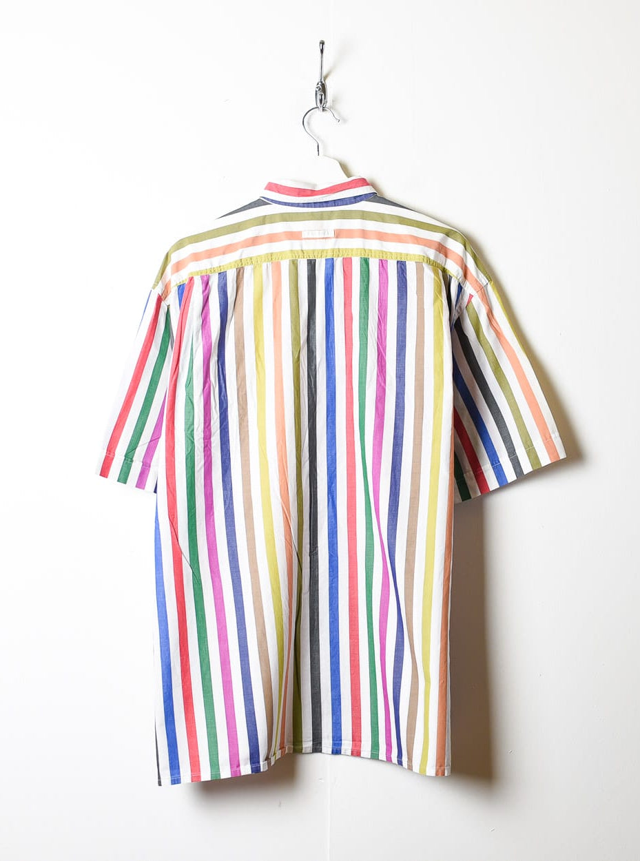 Multicolour Double Pocket Striped Short Sleeved Shirt - X-Large