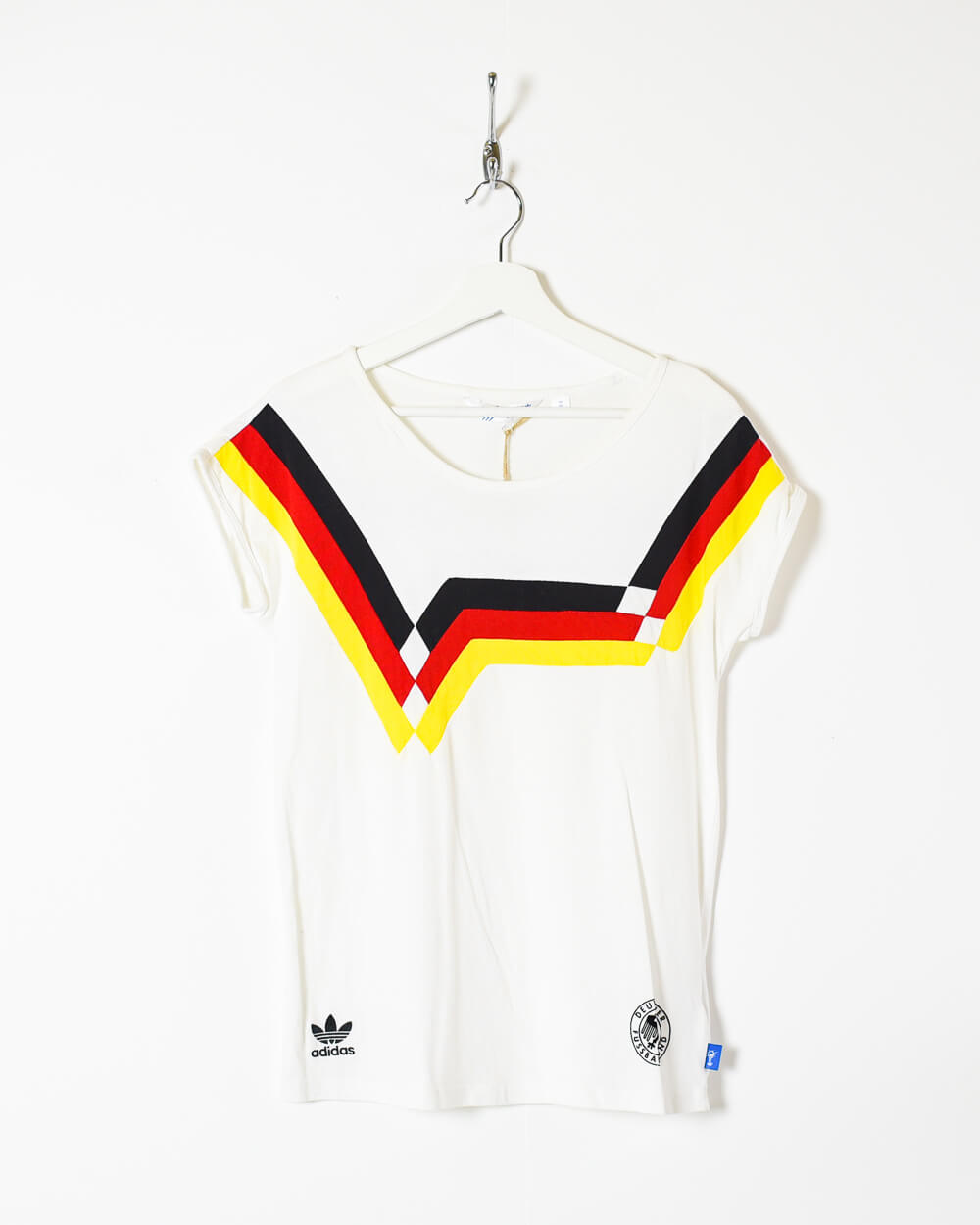 analyseren geleider Zwembad Vintage 90s Cotton White Adidas Women's Deutschland Fussball T-Shirt -  Small– Domno Vintage