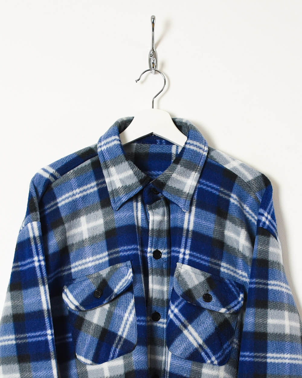 Blue Vintage Checked Fleece Shirt - X-Large