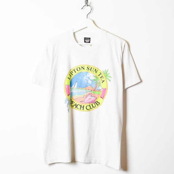 Vintage 90s White Sun Medium Tea Domno Club Lipton Vintage Single Cotton– - Stitch Beach T-Shirt