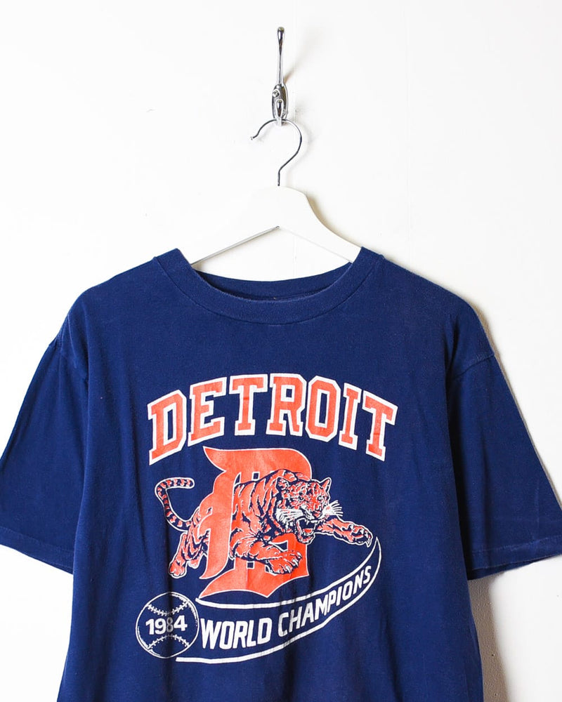 Vintage 80s Detroit Tigers Shirt Medium White Blue Single Stitch Short  Sleeves