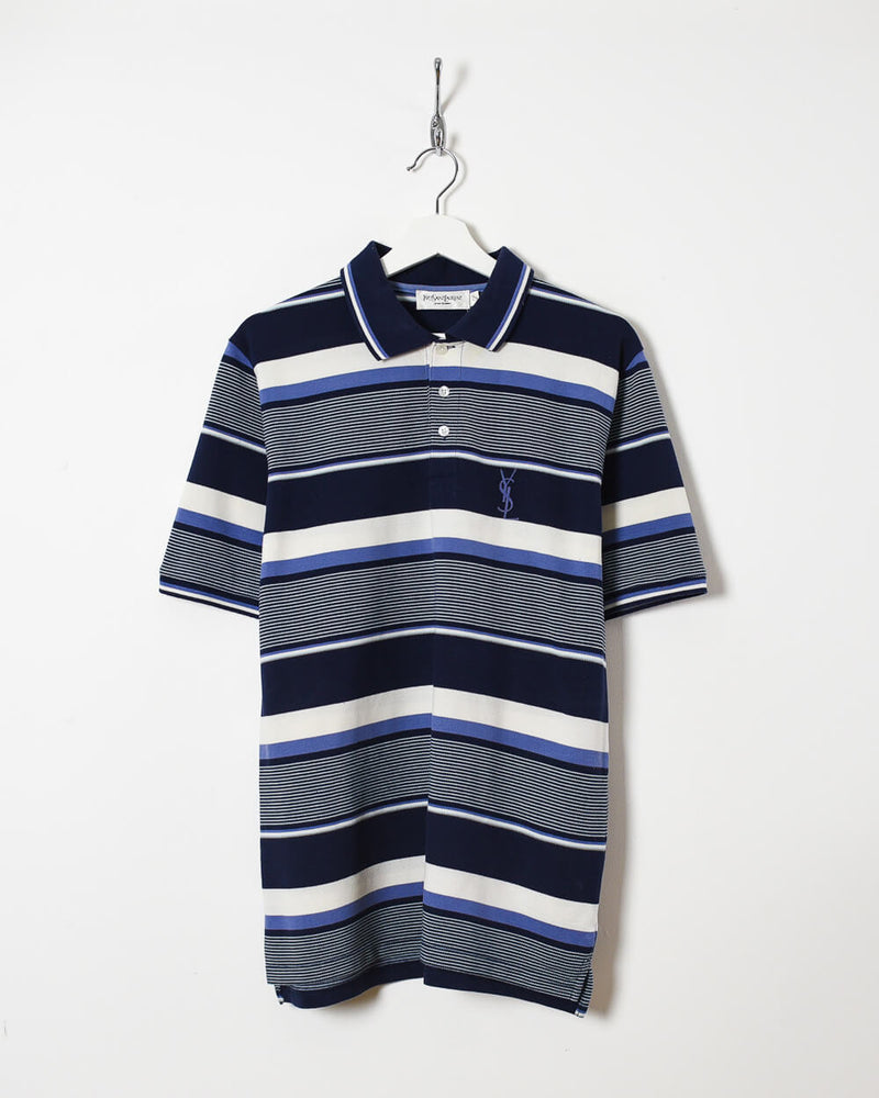 Vintage 00s Cotton Striped Navy Yves Saint Laurent Polo Shirt