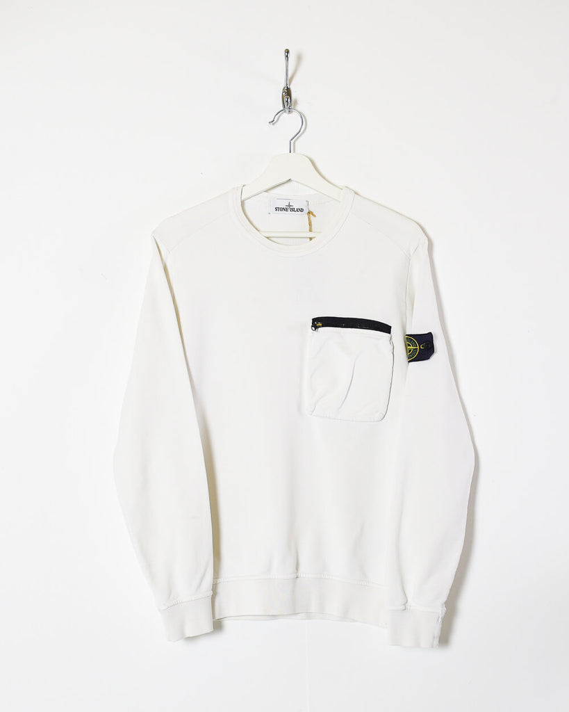 Vintage 10s+ Cotton Plain White Stone Island Zip Pocket Sweatshirt