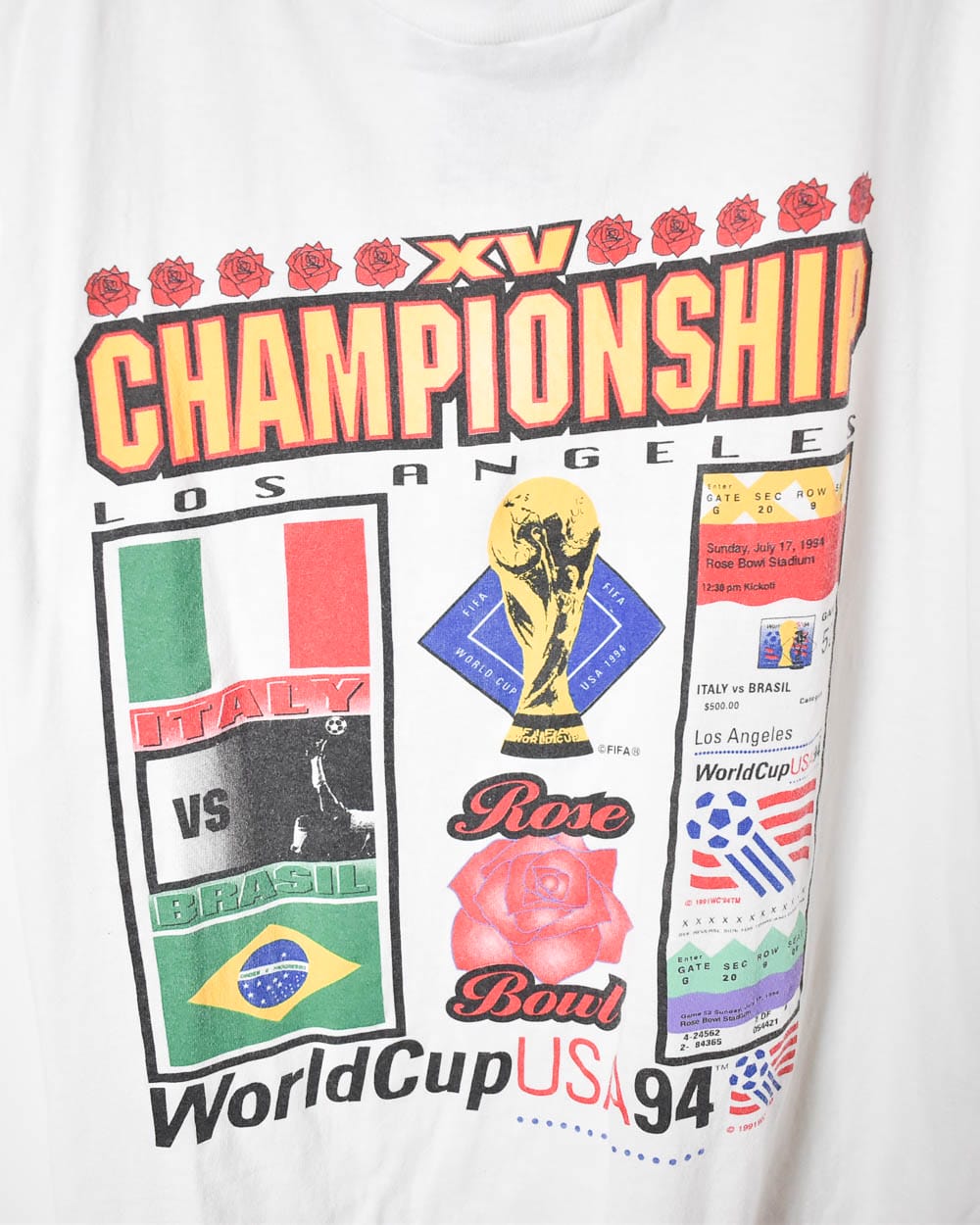 White Los Angeles USA World Cup 94 Rose Bowl Graphic T-Shirt - X-Large