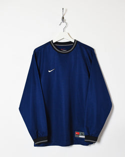 Vintage 90s Polyester Plain Navy Nike Team Long Sleeved T-Shirt