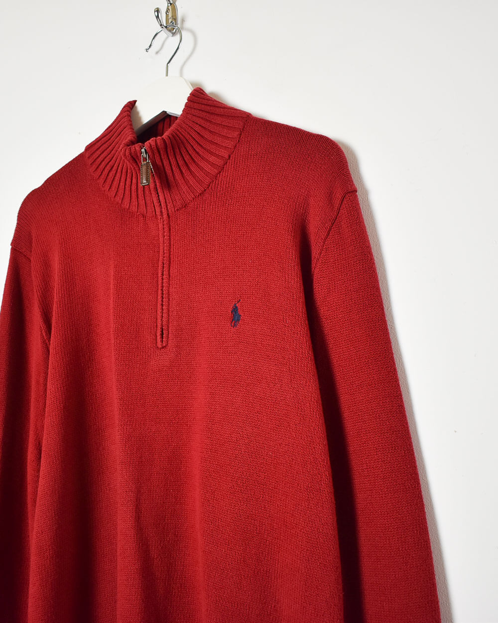 Red Ralph Lauren 1/4 Zip Knitted Sweatshirt - Medium