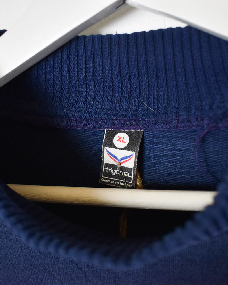 Mock Vintage Vintage Team Domno Sweatshirt Vintage 90s Cotton– Navy Sport -Large Neck