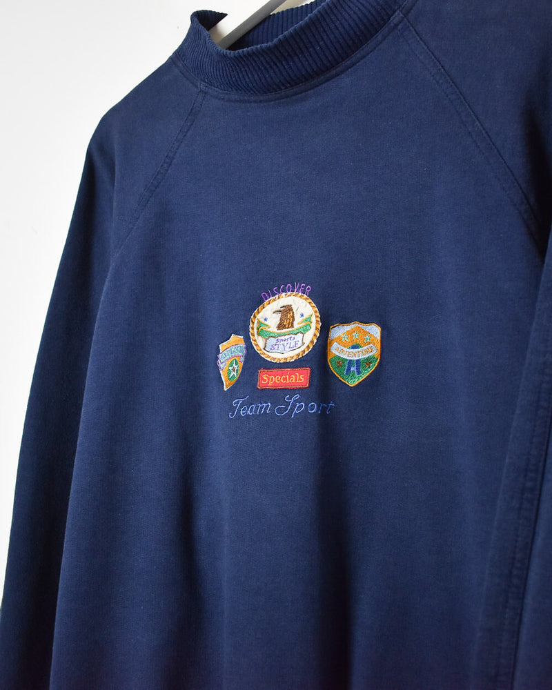 Vintage 90s Navy Vintage Team Mock Sport -Large Neck Sweatshirt Domno Cotton– Vintage