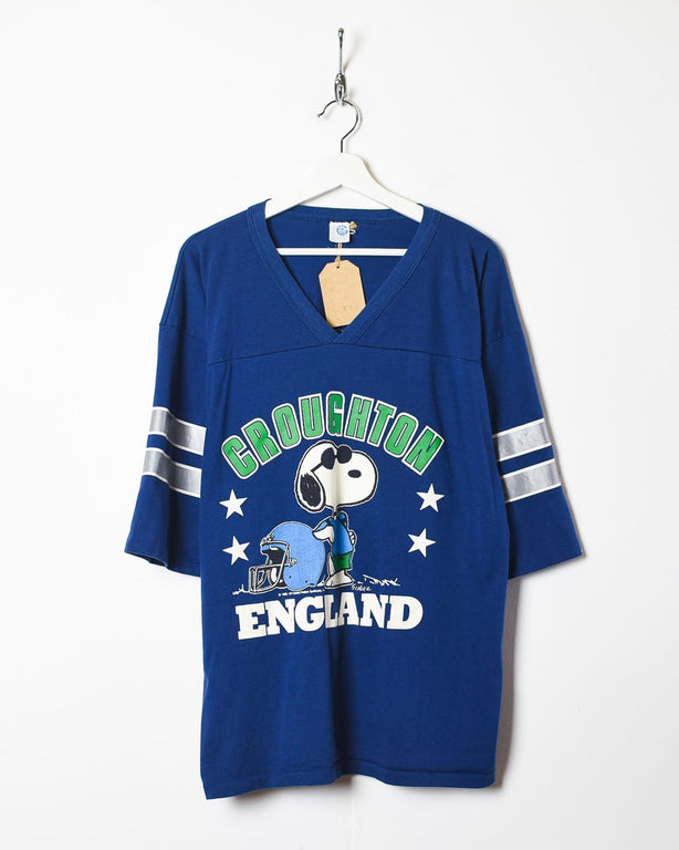 Blue Artex 70s Croughton England Snoopy Graphic T-Shirt - Large