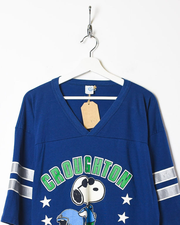 Blue Artex 70s Croughton England Snoopy Graphic T-Shirt - Large