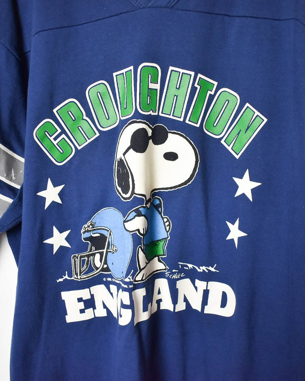 Blue Artex 70s Croughton England Snoopy Graphic T-Shirt - Large