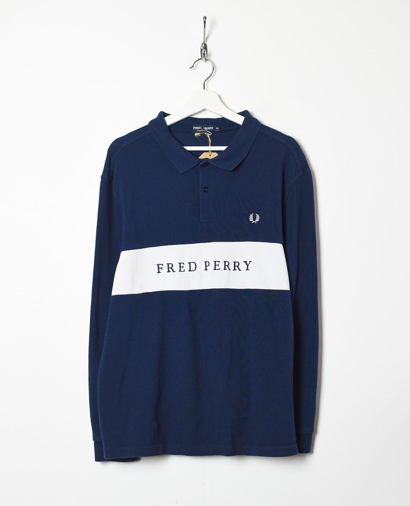 Vintage 90s Navy Fred Perry Long Sleeved Polo Shirt - X-Large