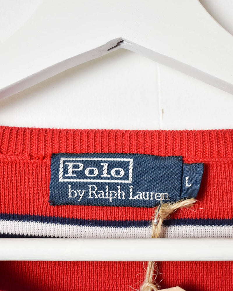 Red Polo Ralph Lauren Striped Sweatshirt - Small