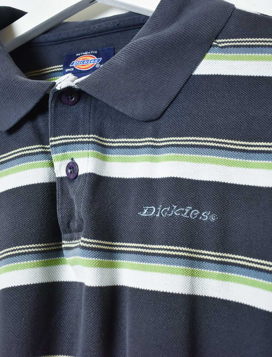 Navy Dickies Striped Polo Shirt - Medium