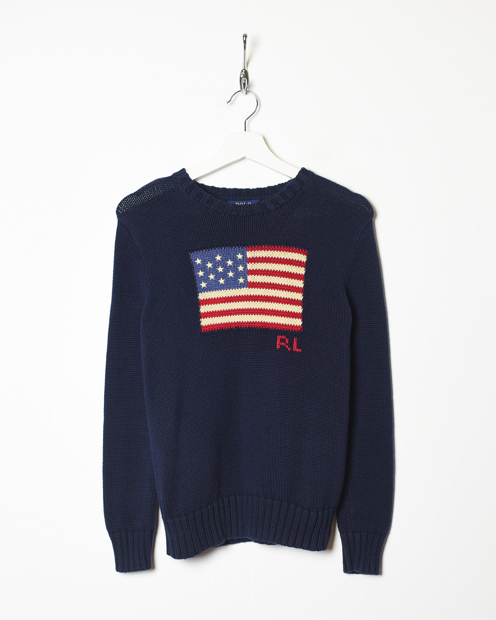 Vintage 10s+ Navy Polo Ralph Lauren Women's Knitted Flag Sweatshirt - Large  Cotton – Domno Vintage