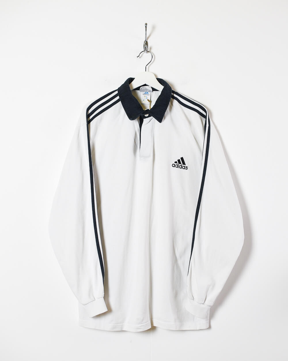White Adidas Long Sleeved Polo Shirt - X-Large
