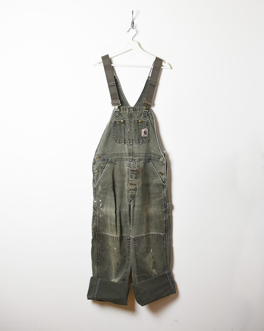 Khaki Carhartt Distressed Double Knee Painters Dungarees - W34 L29