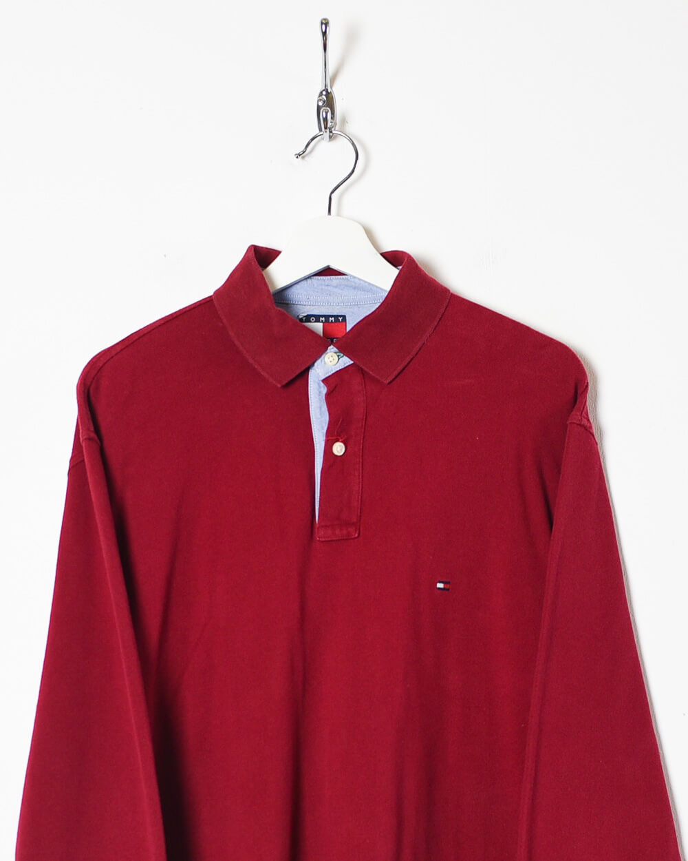 Red Tommy Hilfiger Long Sleeved Polo Shirt - Medium