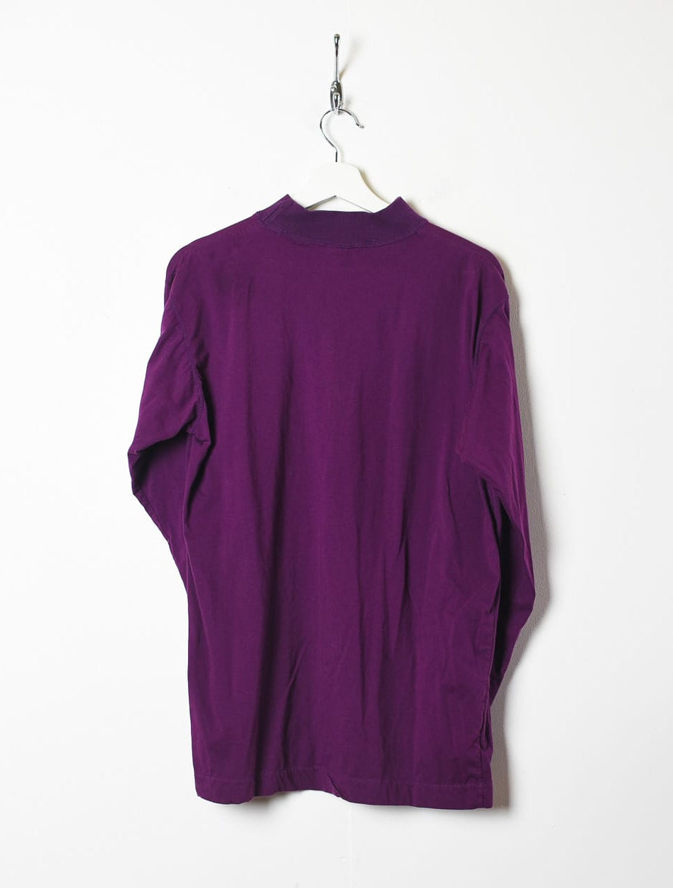 Purple Asics Classic Sports Mock Neck Long Sleeved T-Shirt - Medium