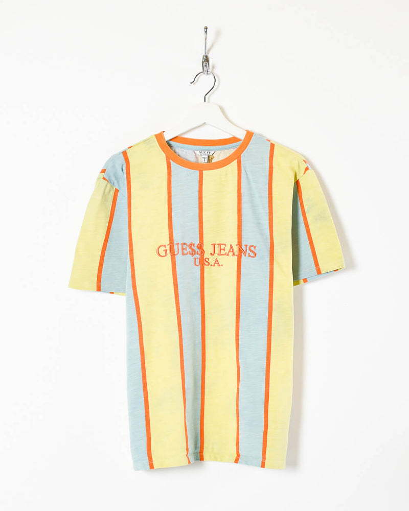 Konkret afvisning George Bernard Vintage 90s Cotton Striped Yellow Guess Jeans USA T-Shirt - Medium– Domno  Vintage