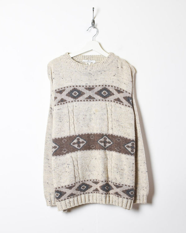 Neutral Vintage Patterned Knitted Sweatshirt - Large