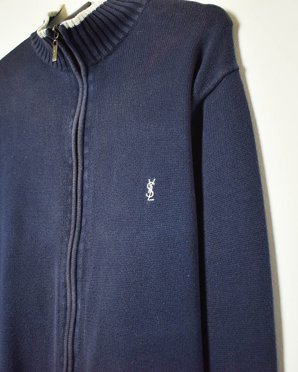 Navy Yves Saint Laurent Zip-Through Knitted Sweatshirt - Large
