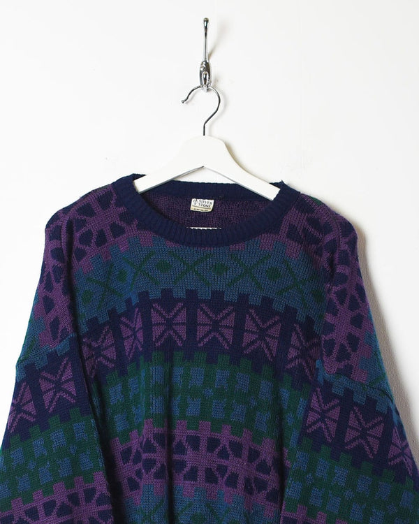 Purple Silver Stone Patterned Knitted Sweatshirt - Small
