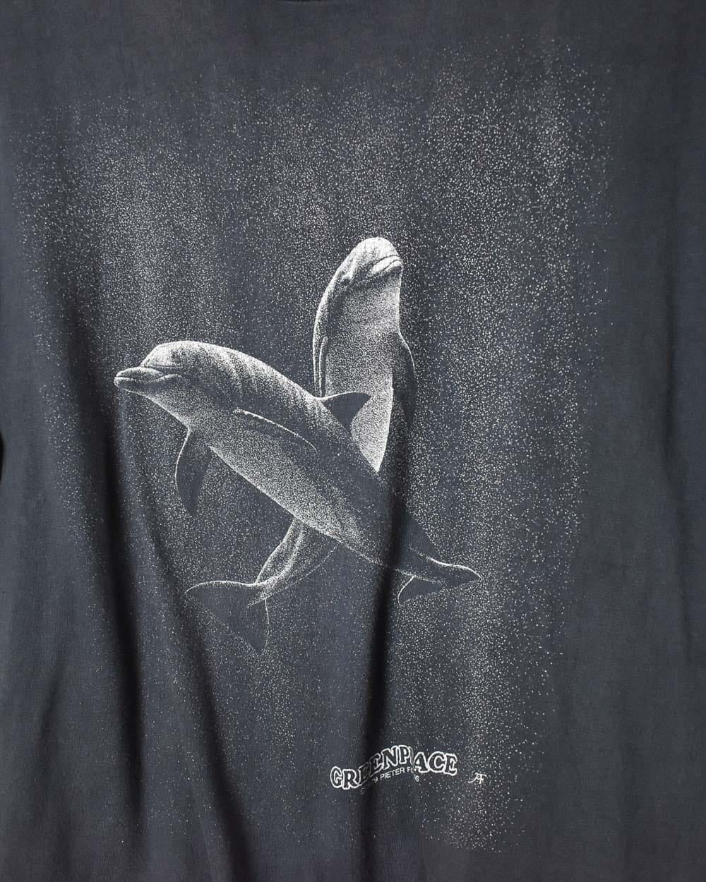 Grey Greenpeace Dolphins Graphic T-Shirt - Medium