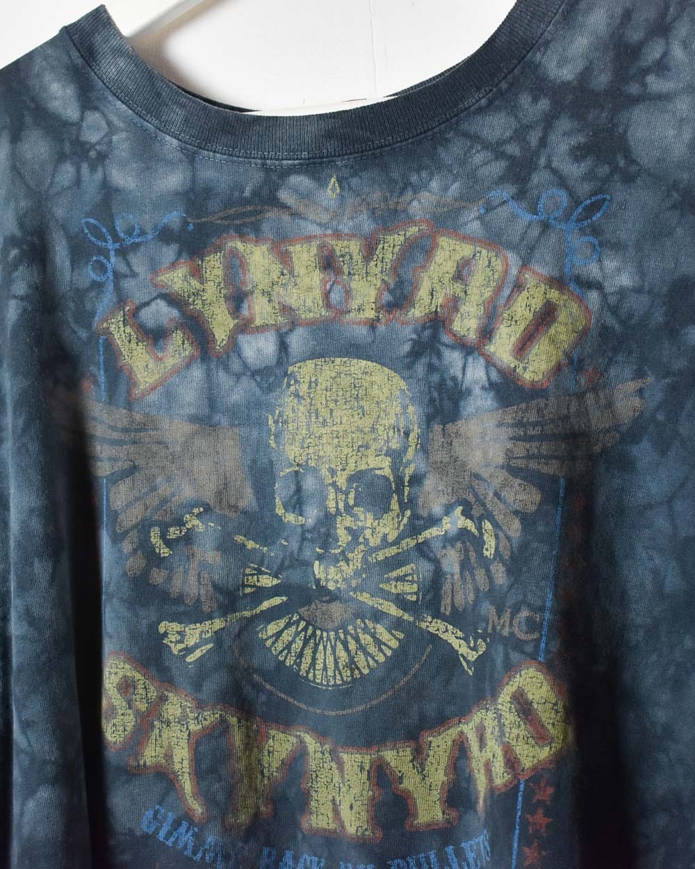 Navy Lynard Skynyrd Skull Graphic Washed T-Shirt - X-Large